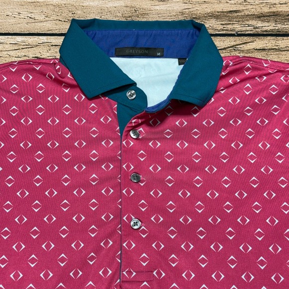 Greyson Other - Greyson Polo Shirt Mens Medium Night Fly Pink Geometric Diamond Print Golf Top